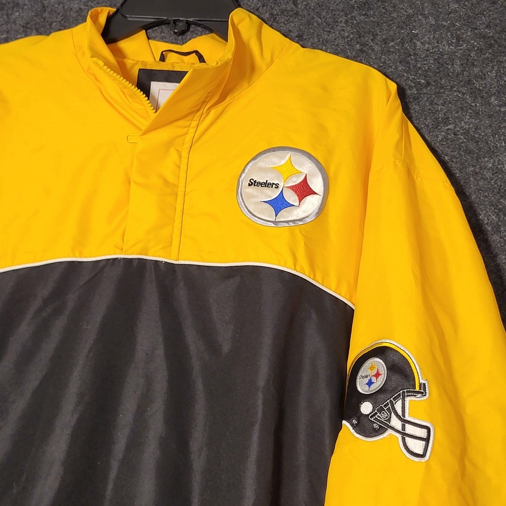 NFL Pittsburgh Steelers Windbreaker Jacket Mens XL Yellow Black Quarter Zip Logo